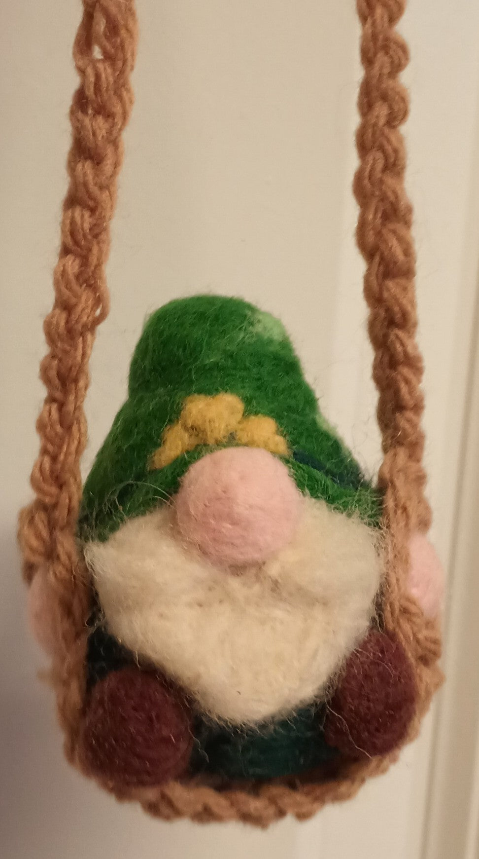 Rear view mirror gnome on swing